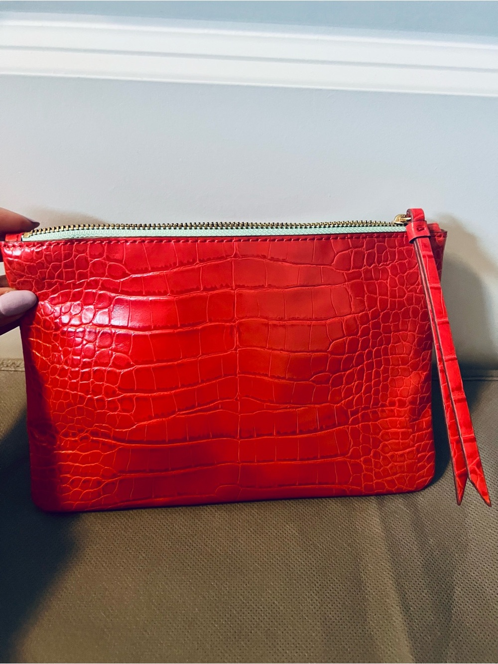 Banana Republic Red Croc-Embossed Clutch - Picture 7 of 11